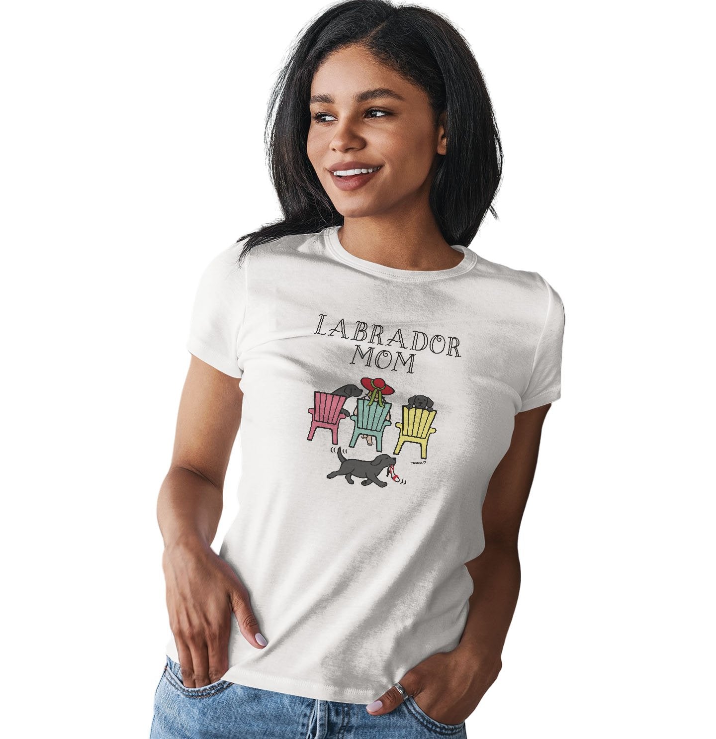 Black Labrador Dog Mom - Deck Chairs Design - Women's Fitted T-Shirt