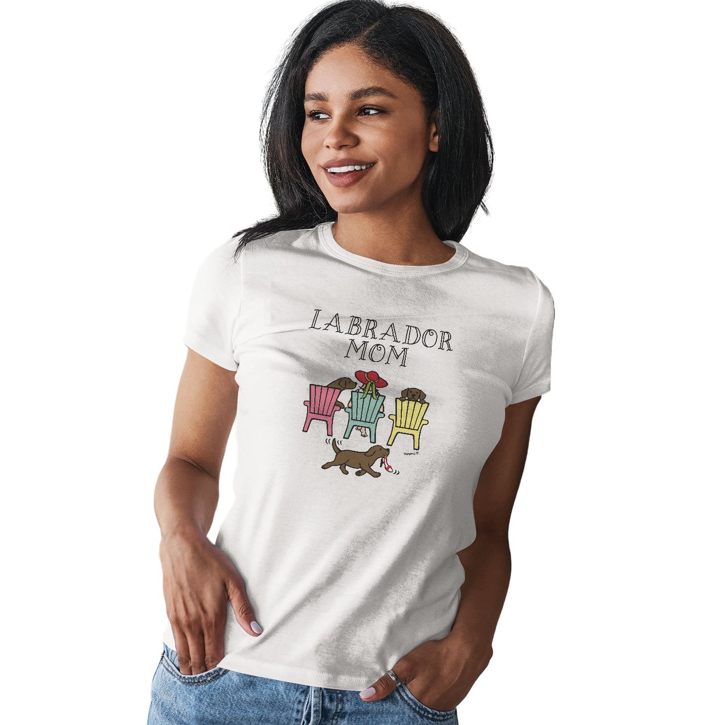 Chocolate Labrador Dog Mom - Deck Chairs Design - Women's Fitted T-Shirt