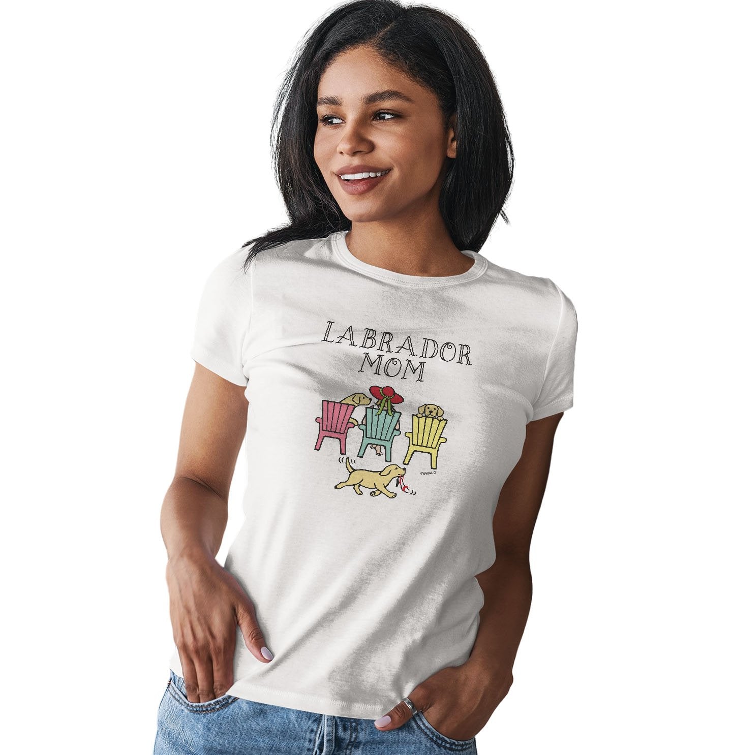 Yellow Labrador Dog Mom - Deck Chairs Design - Women's Fitted T-Shirt