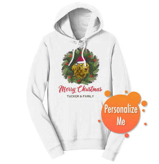 Santa Dog and Wreath - Personalized Custom Adult Unisex Hoodie Sweatshirt