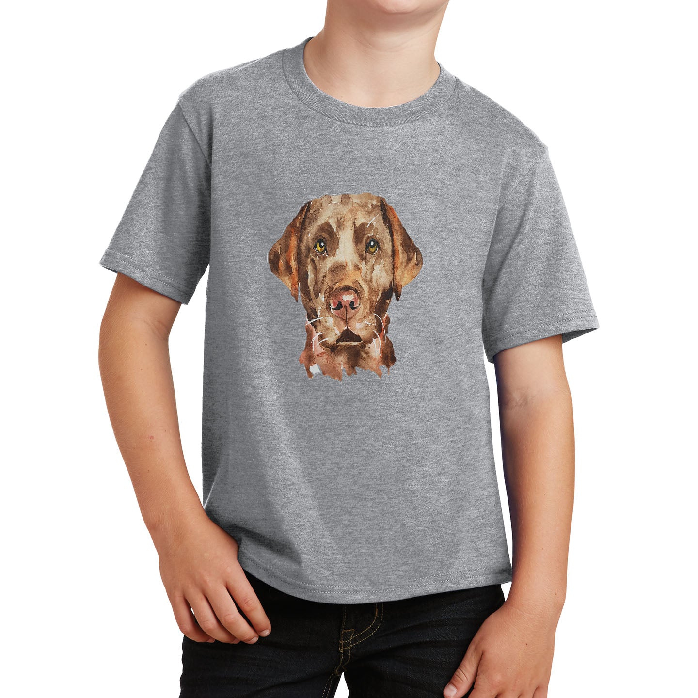 Chocolate Lab Face Watercolor - Kids' Unisex T-Shirt