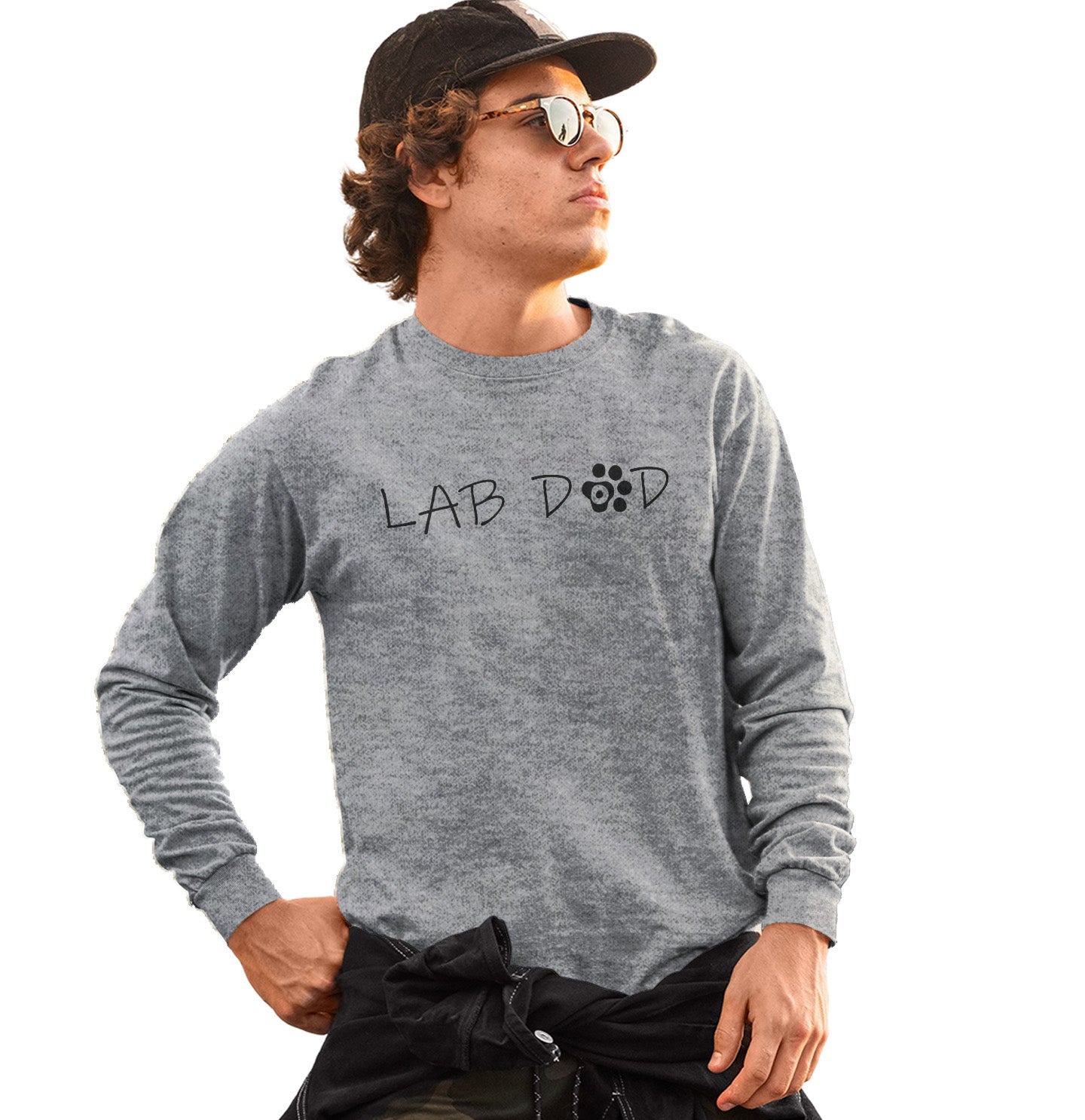 Paw Text Lab Dad - Adult Unisex Long Sleeve T-Shirt