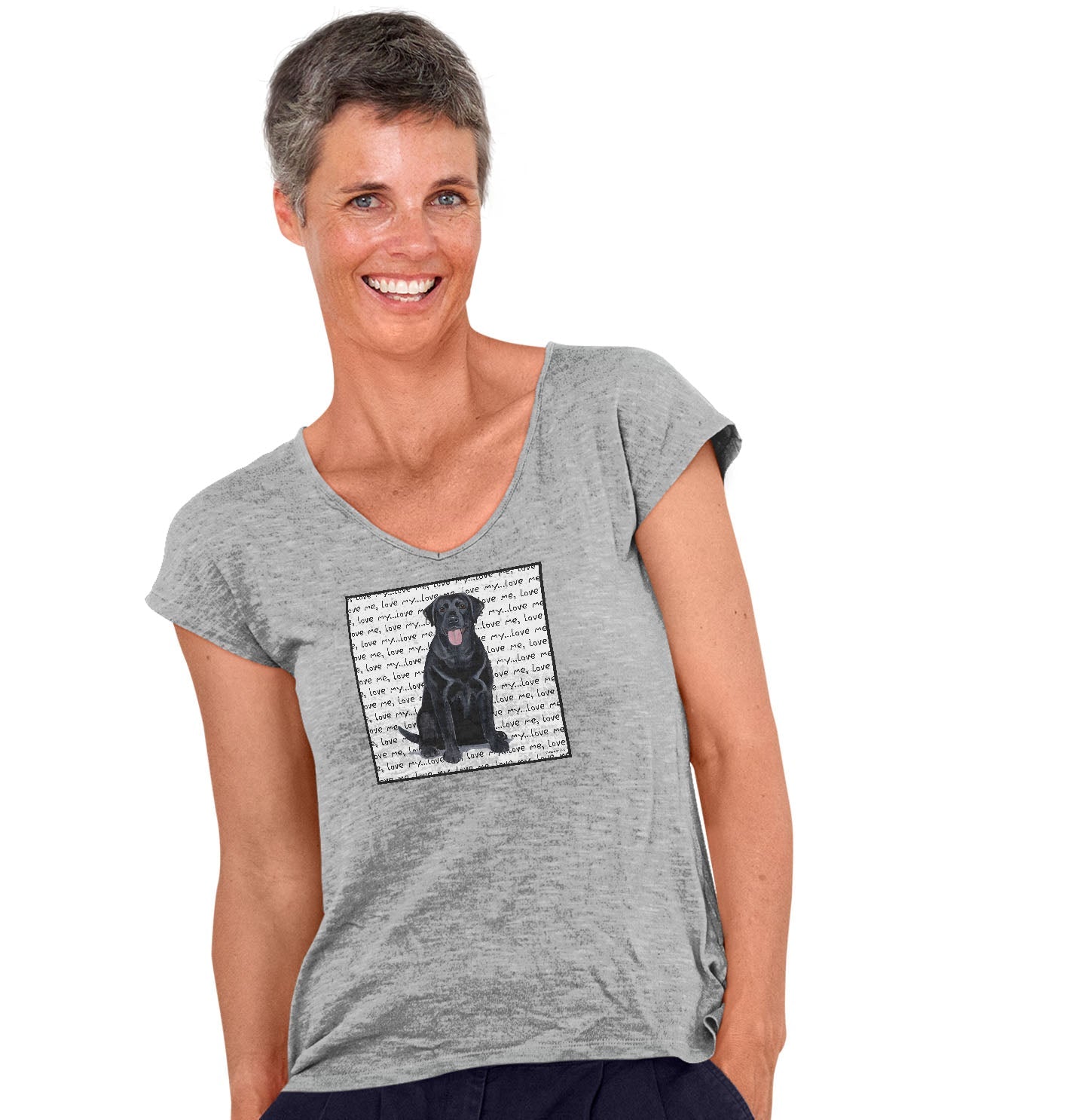Black Lab Love Text - Women's V-Neck T-Shirt