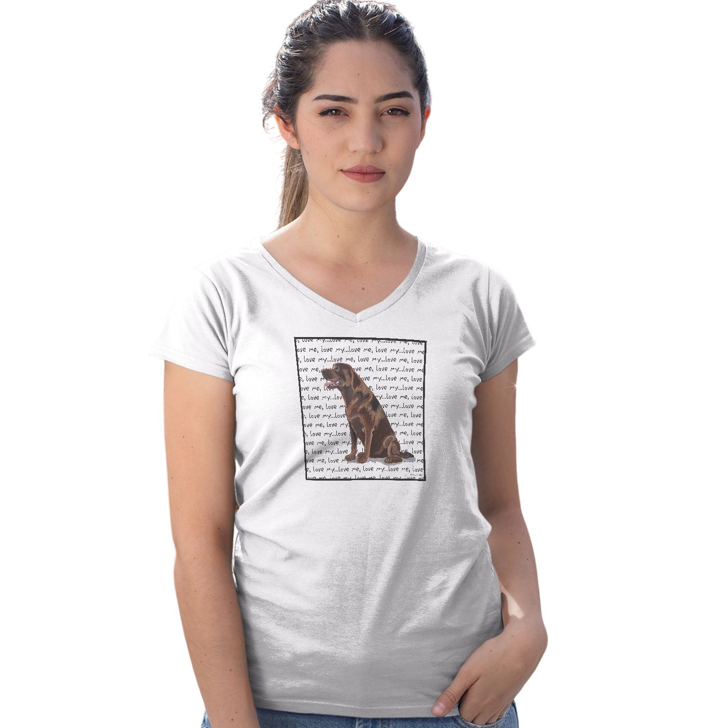 Chocolate Lab Love Text - Women's V-Neck T-Shirt