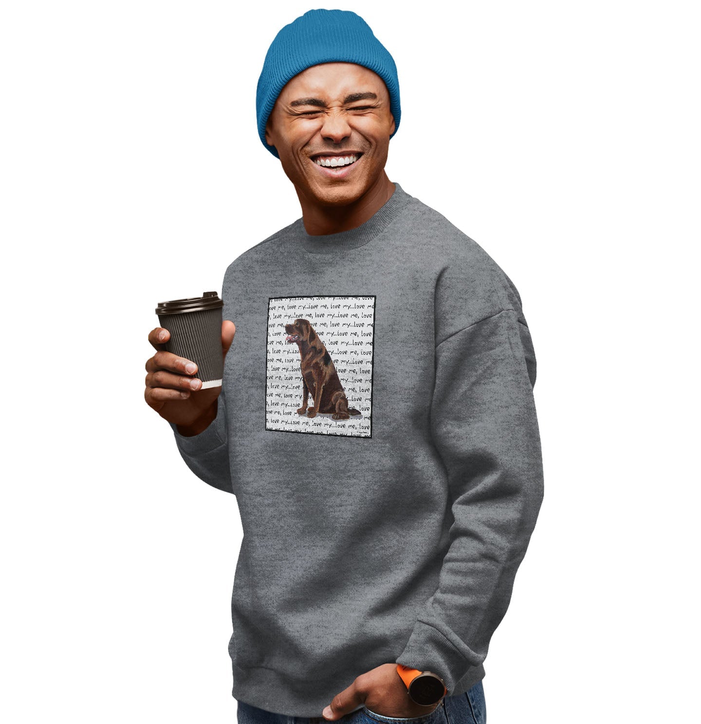 Chocolate Lab Love Text - Adult Unisex Crewneck Sweatshirt