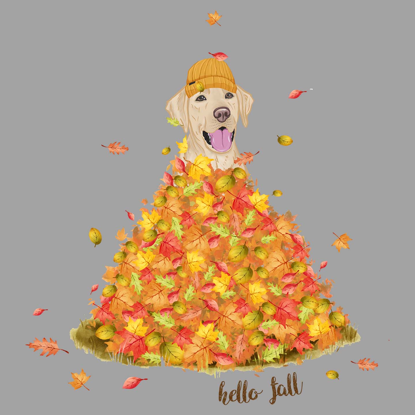 Leaf Pile and Yellow Lab - Women's V-Neck Long Sleeve T-Shirt