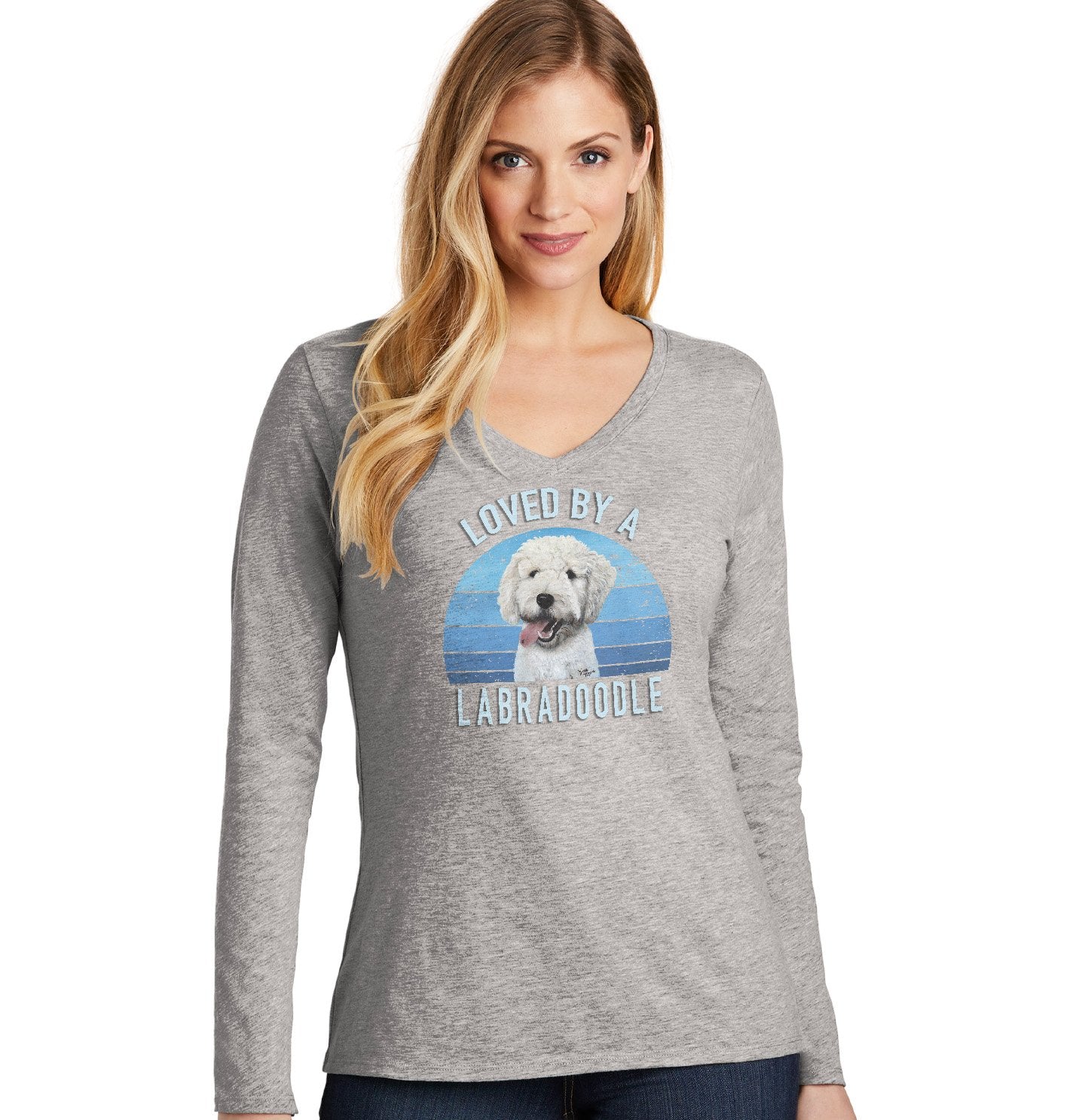 Loved By A Labradoodle - Women's V-Neck Long Sleeve T-Shirt