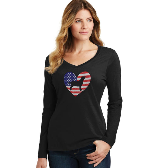 USA Flag Lab Silhouette - Women's V-Neck Long Sleeve T-Shirt