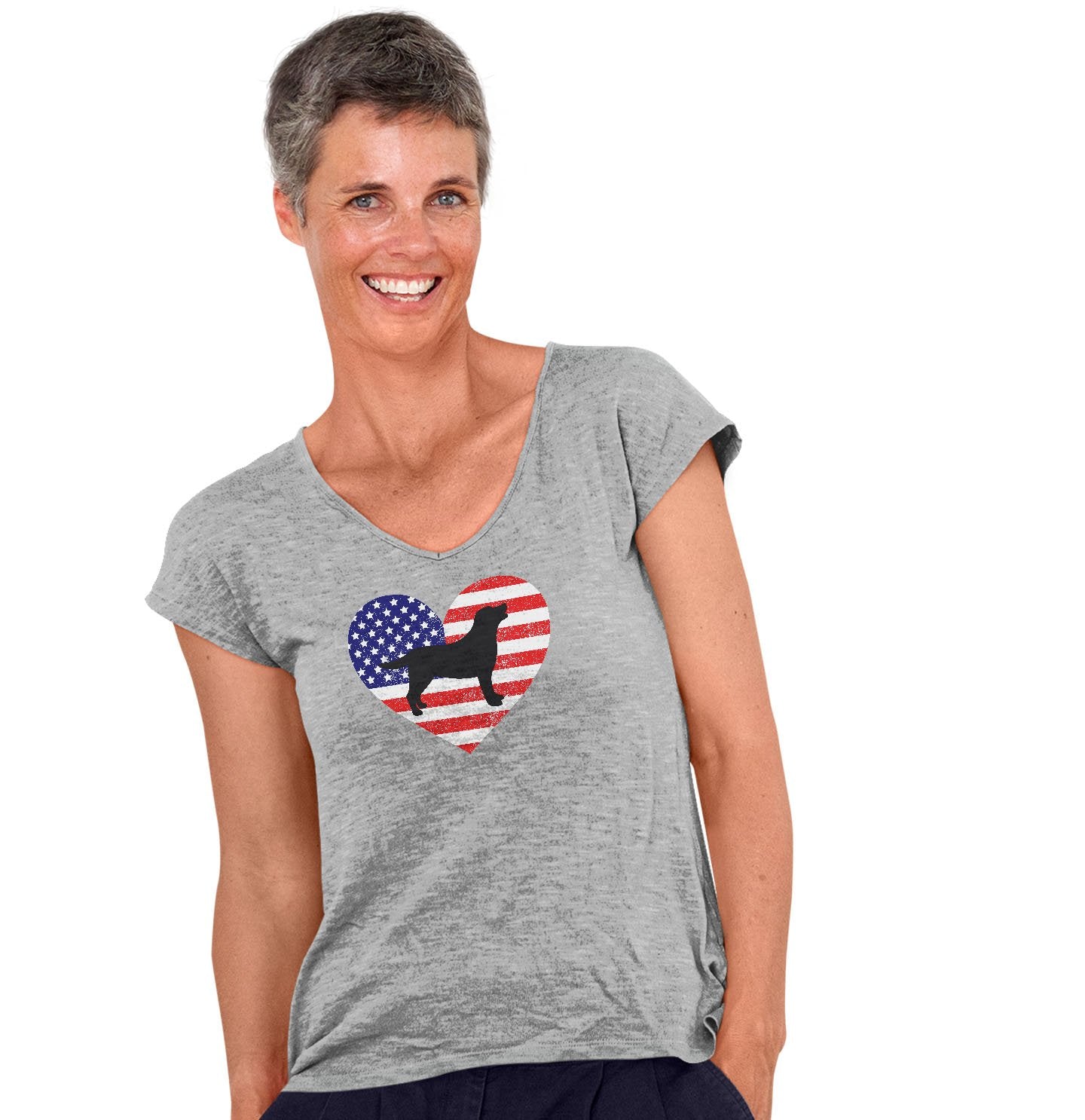 USA Flag Lab Silhouette - Women's V-Neck T-Shirt