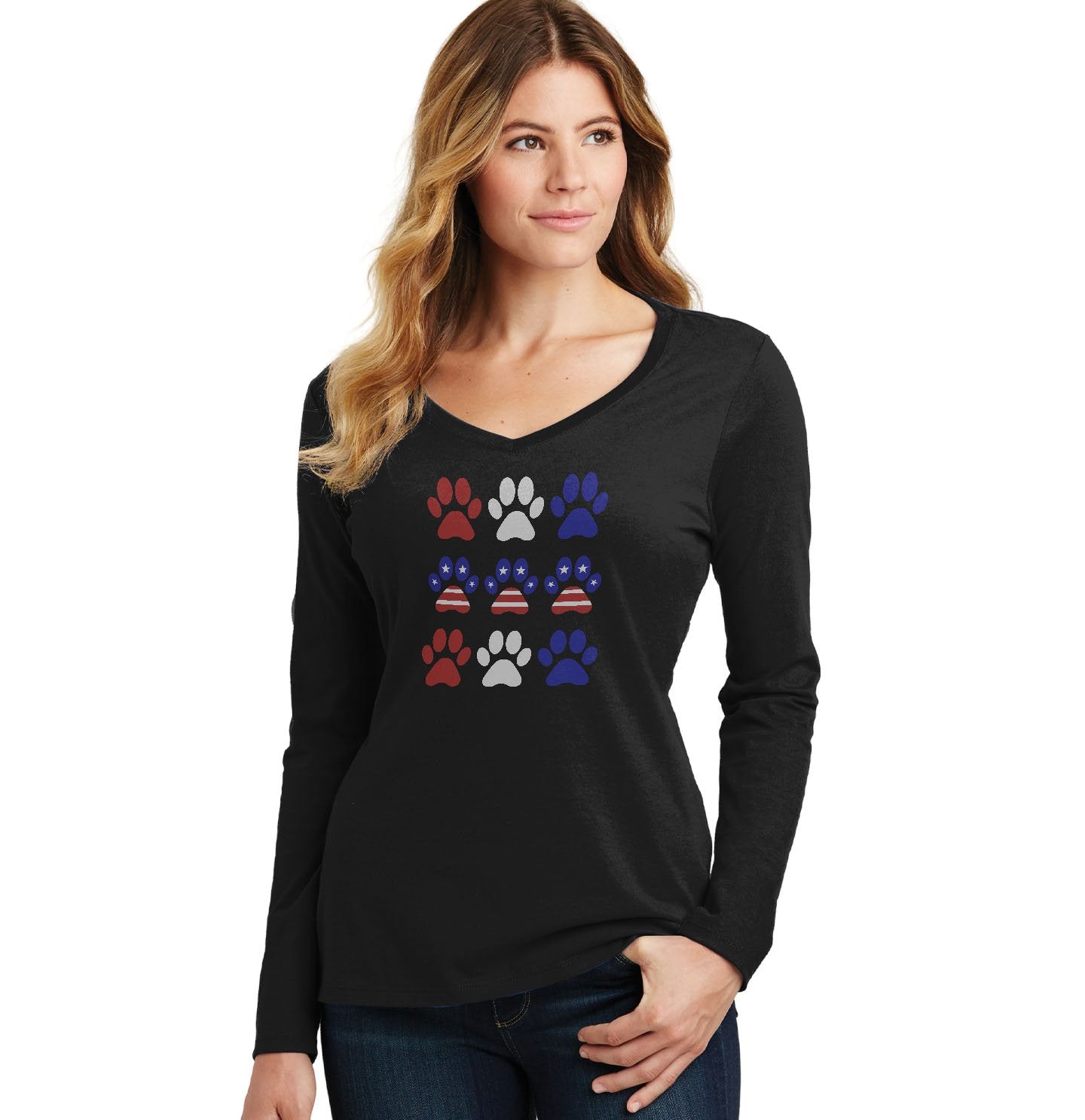 Patriotic Paws | Labradors | Ladies' V-Neck Long Sleeve T-Shirt