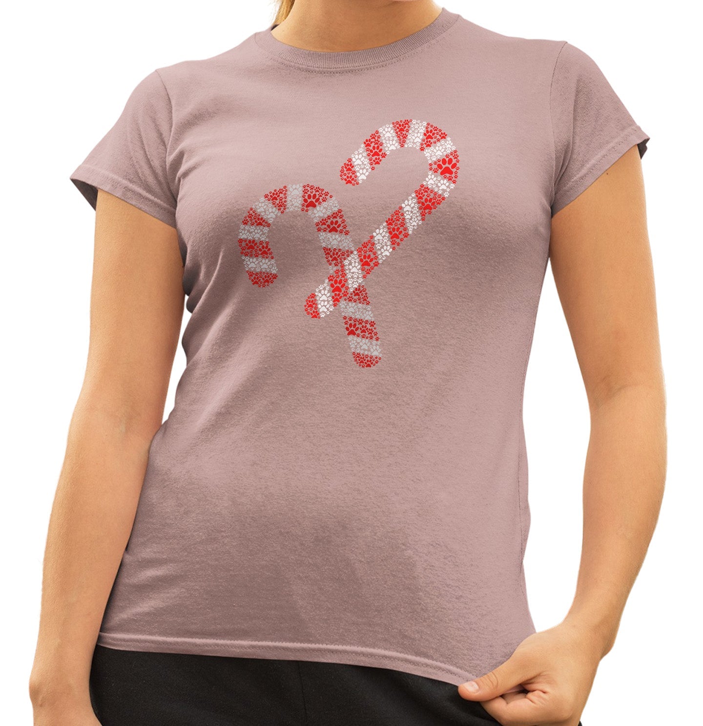 Paw Candy Cane - Women's Fitted T-Shirt