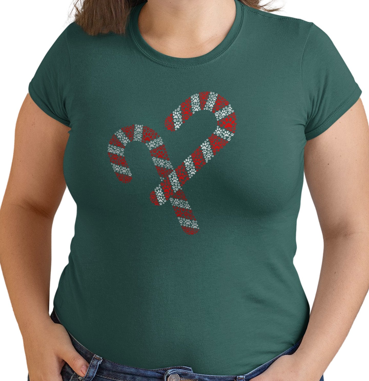 Paw Candy Cane - Women's Fitted T-Shirt
