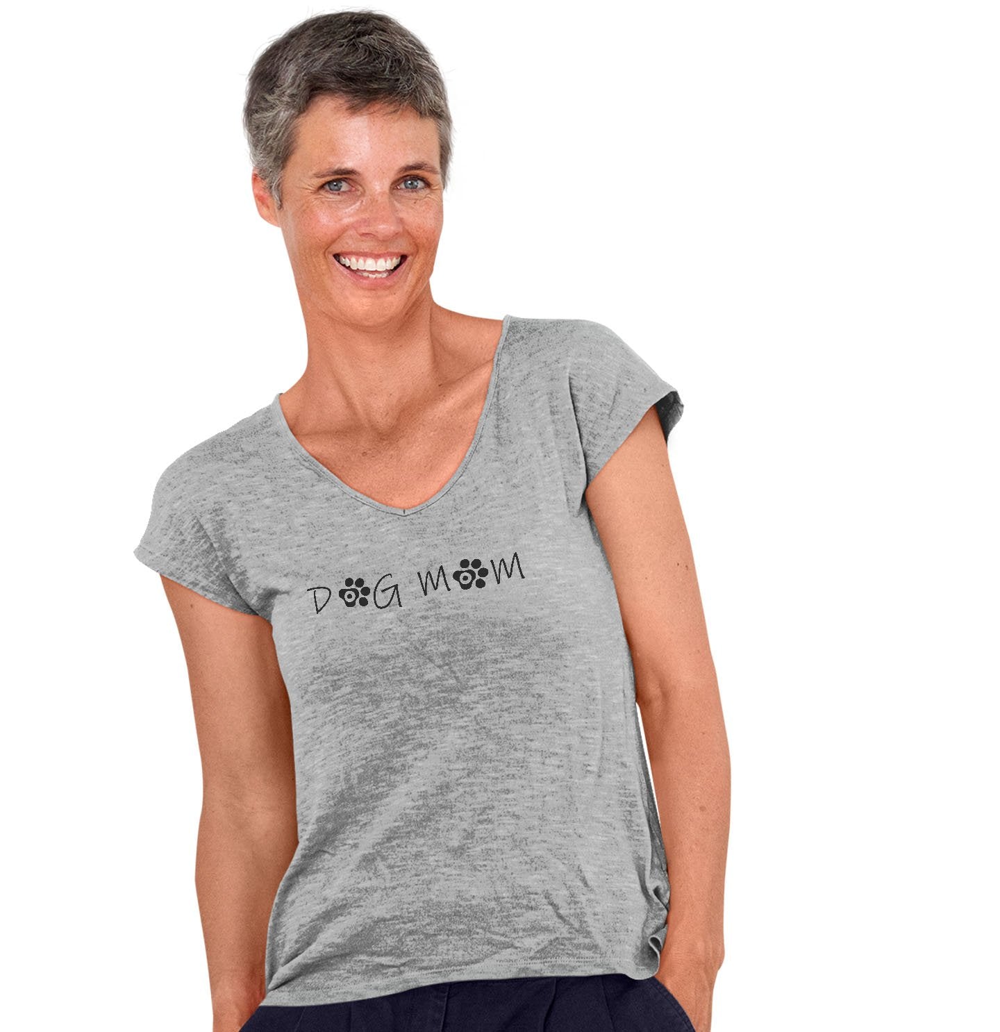 Dog Mom - Paw Text - Women's V-Neck T-Shirt