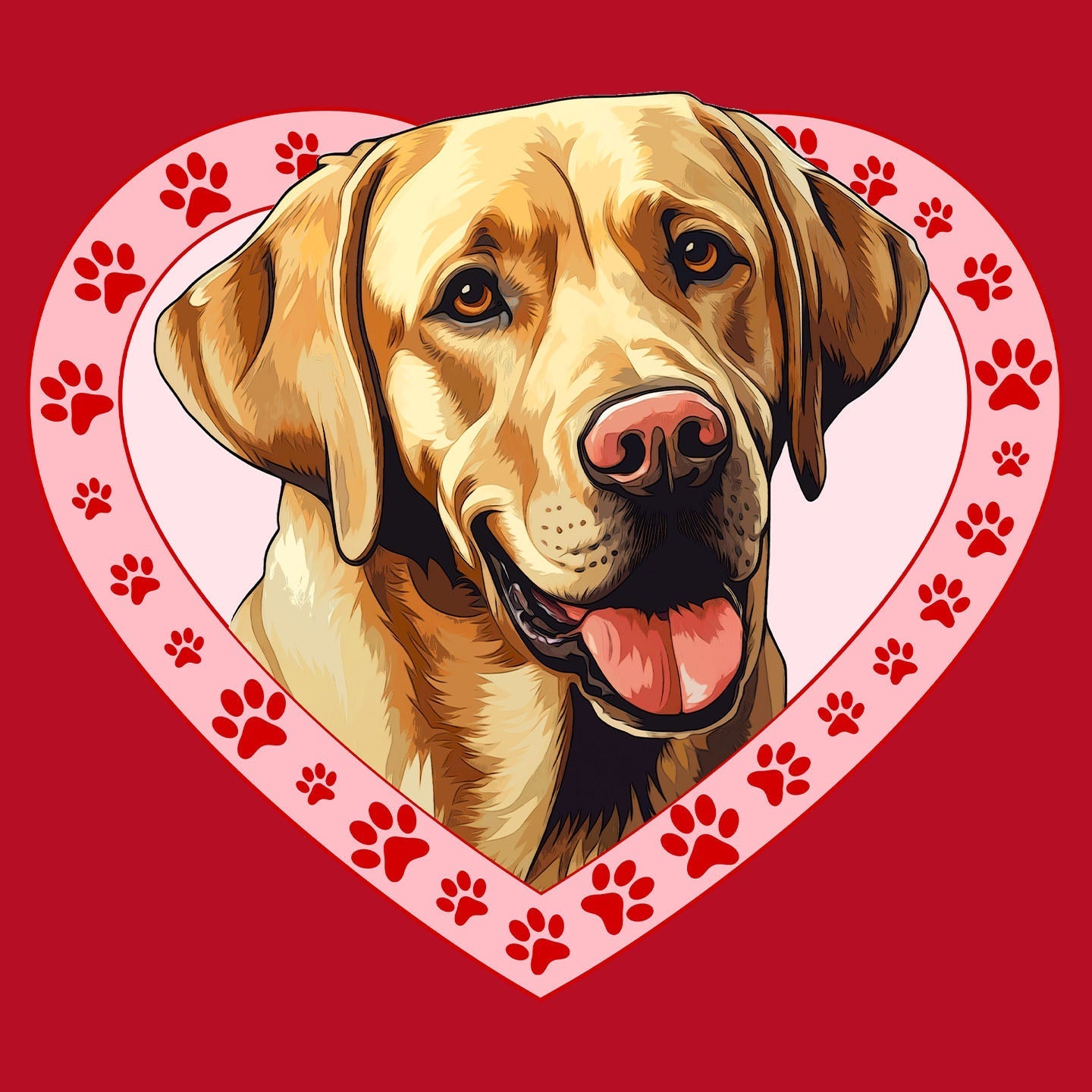 Labrador Retriever (Yellow) Illustration In Heart - Women's V-Neck T-Shirt