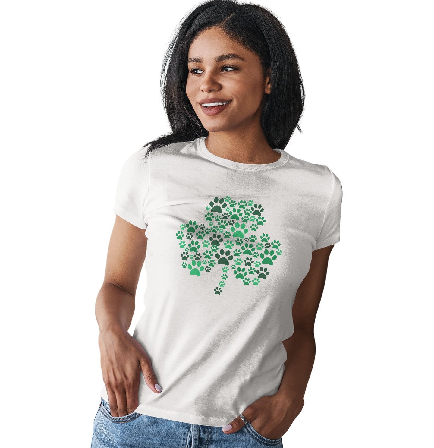 Green Lab Paw Shamrock - Women's Fitted T-Shirt