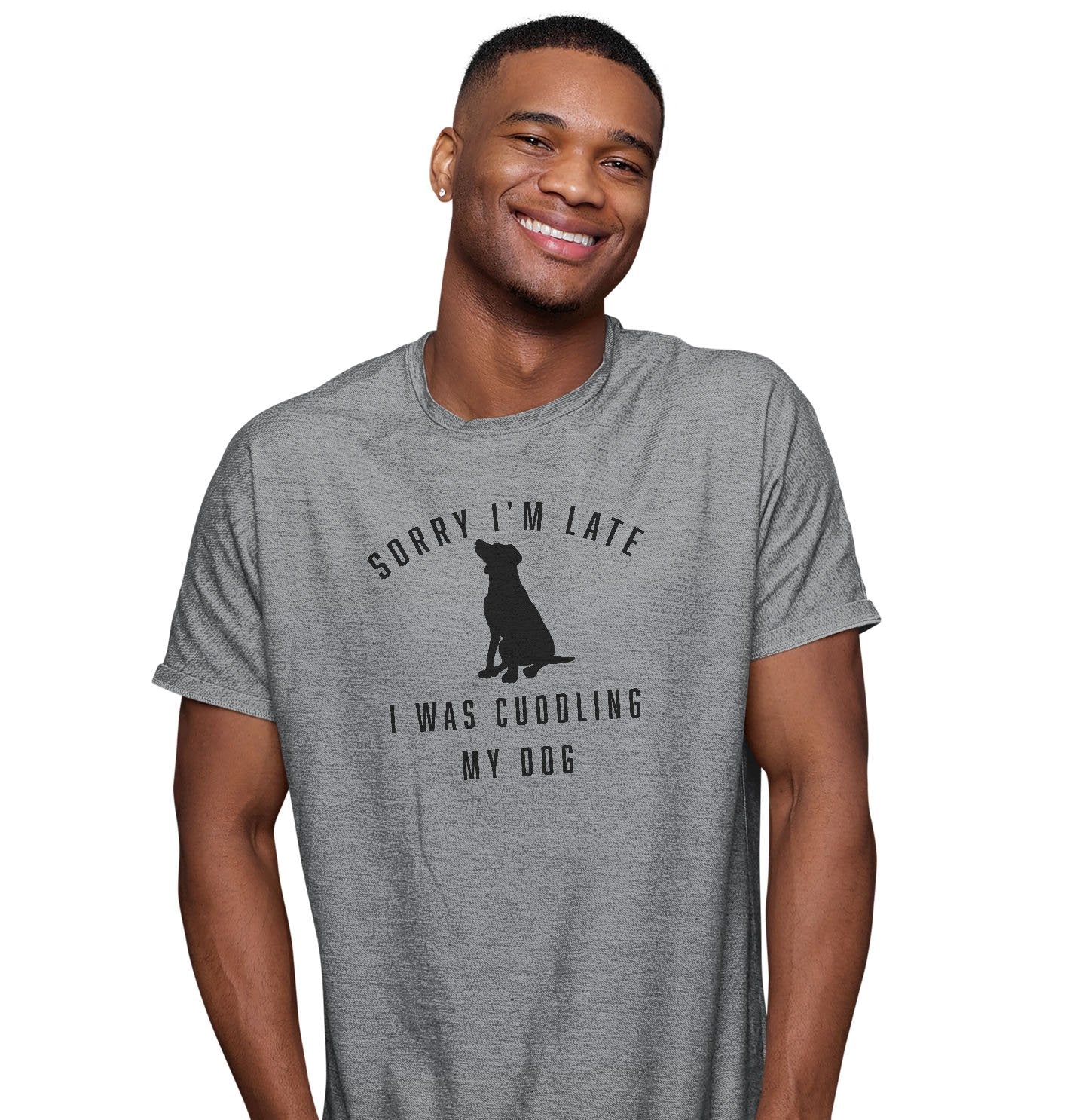 Sorry I'm Late Dog Cuddling Labrador Silhouette - Adult Unisex T-Shirt