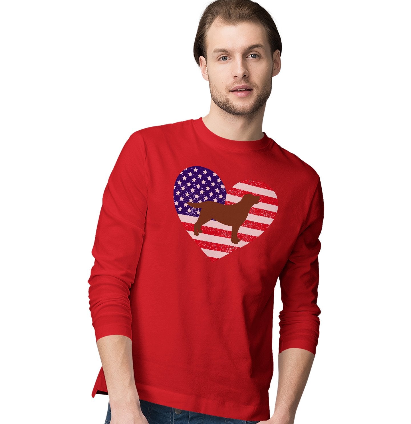 USA Flag Chocolate Lab Silhouette - Adult Unisex Long Sleeve T-Shirt