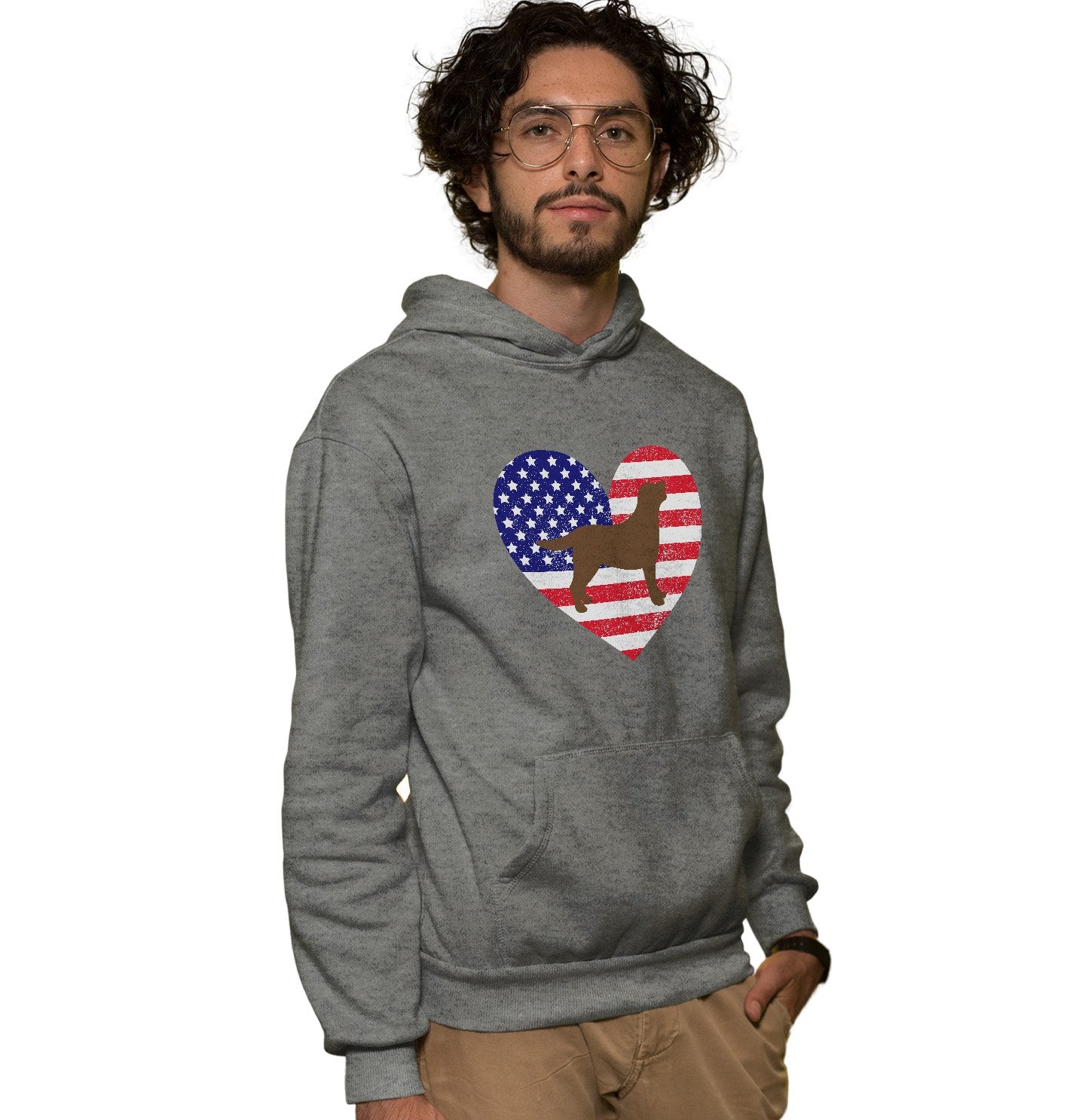 USA Flag Chocolate Lab Silhouette - Adult Unisex Hoodie Sweatshirt