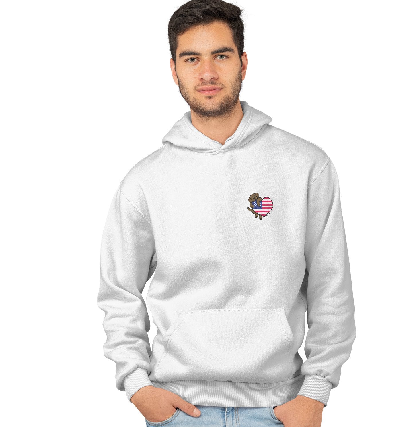 Chocolate Lab USA Flag Heart Left Chest - Adult Unisex Hoodie Sweatshirt