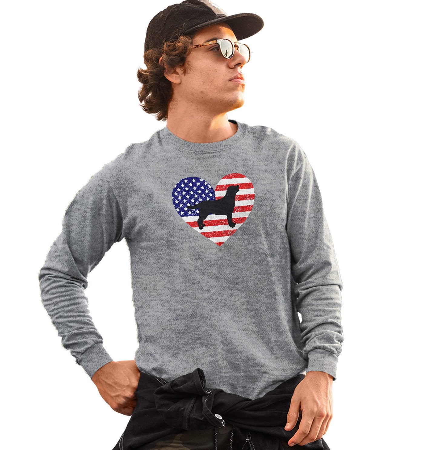 USA Flag Lab Silhouette - Adult Unisex Long Sleeve T-Shirt