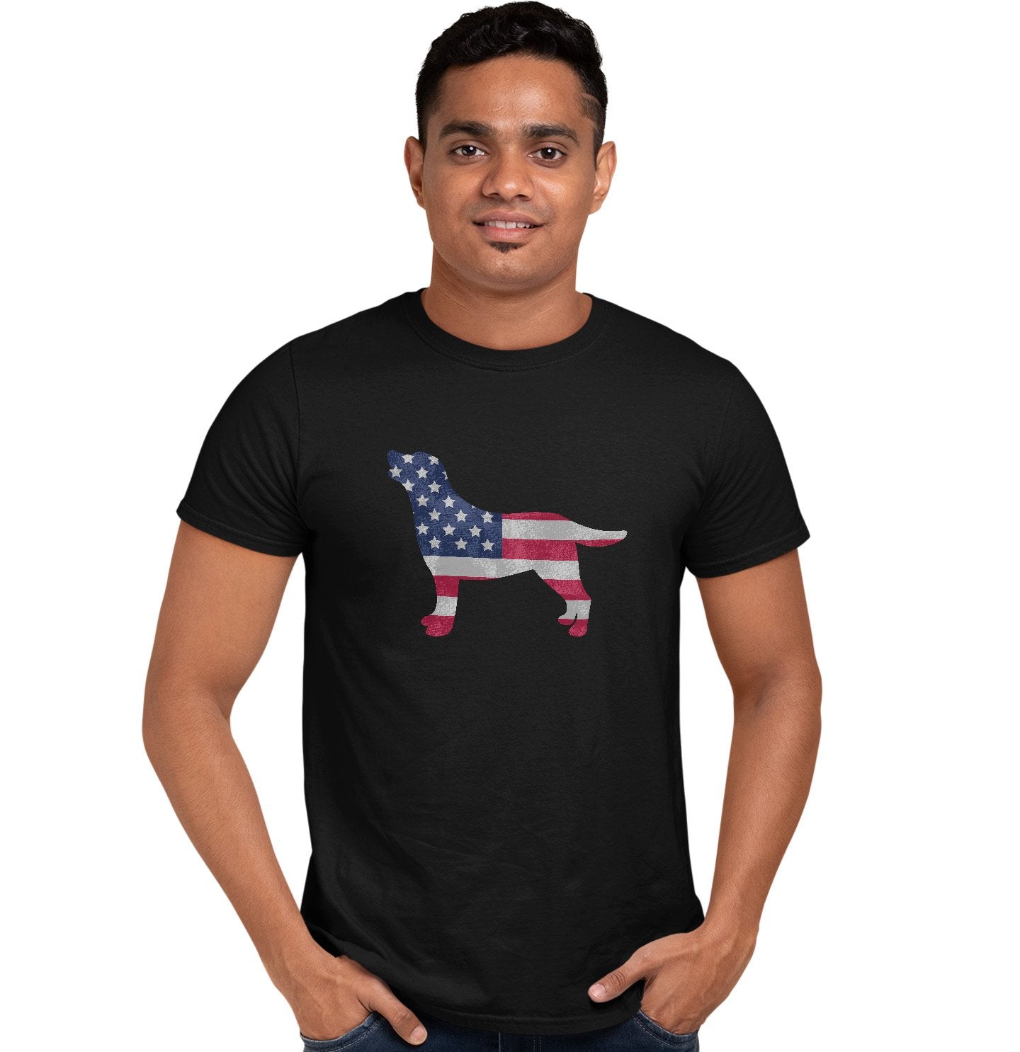 USA Flag Pattern Lab Silhouette - Adult Unisex T-Shirt