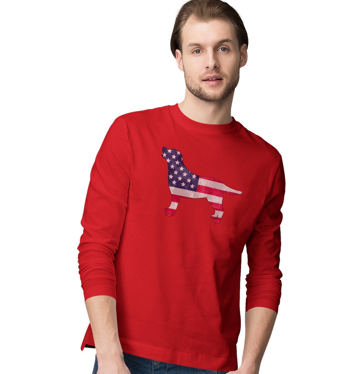 USA Flag Pattern Lab Silhouette - Adult Unisex Long Sleeve T-Shirt