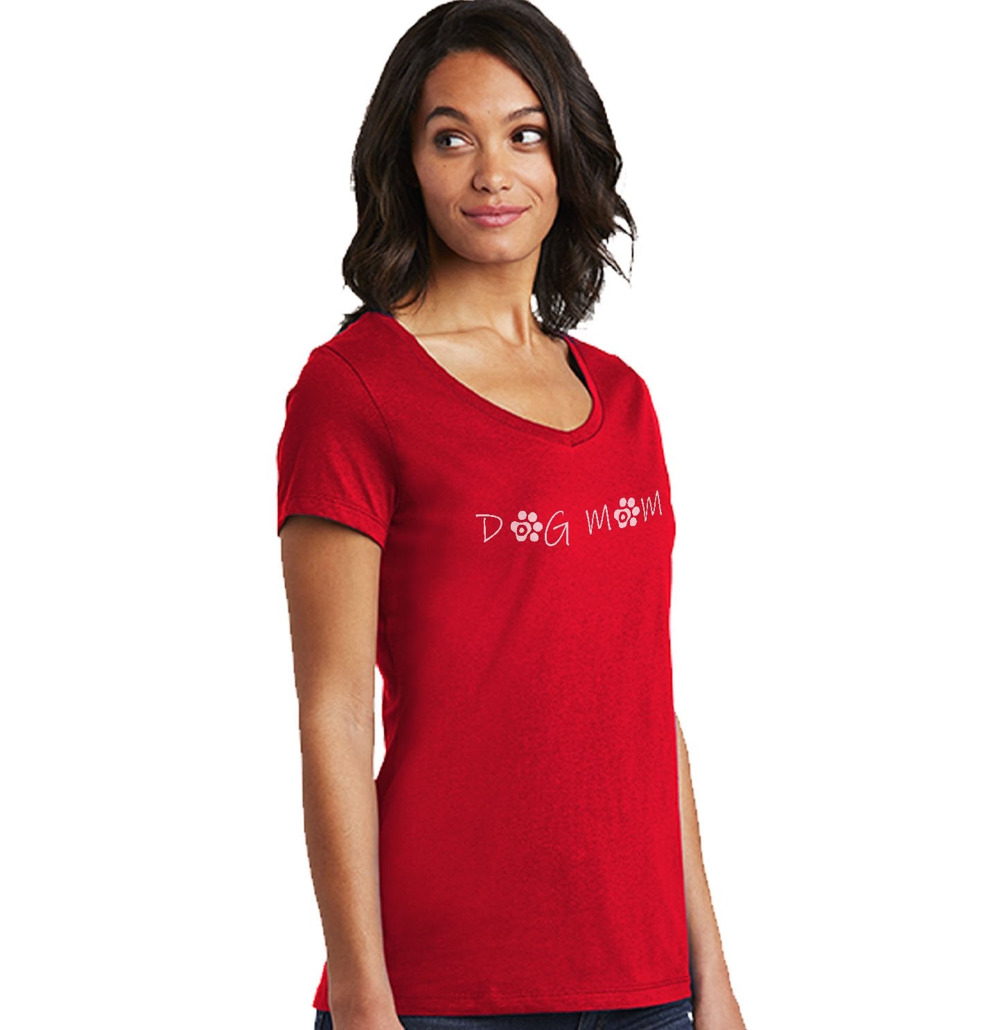 Dog Mom - Paw Text - Women's V-Neck T-Shirt