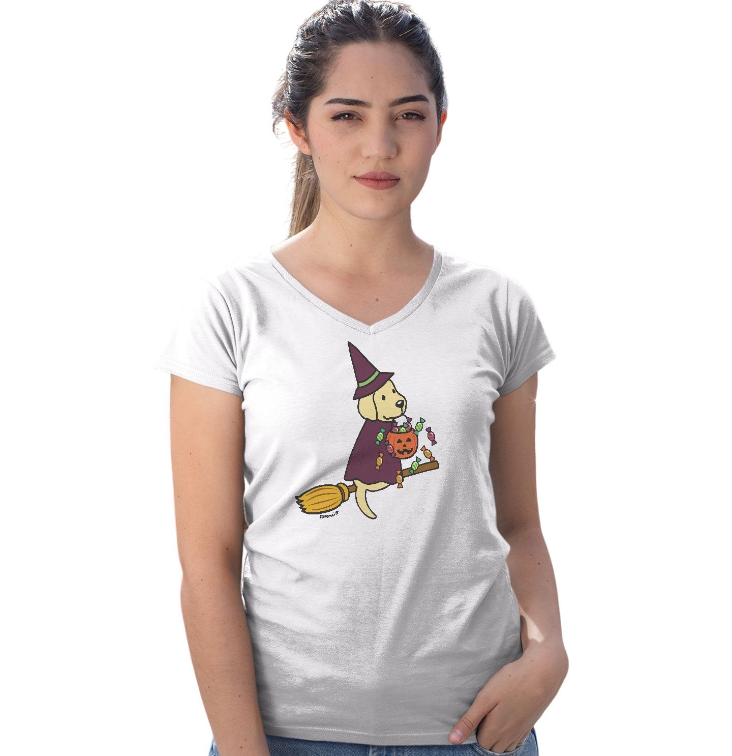 Yellow Lab Witch - Women's V-Neck T-Shirt