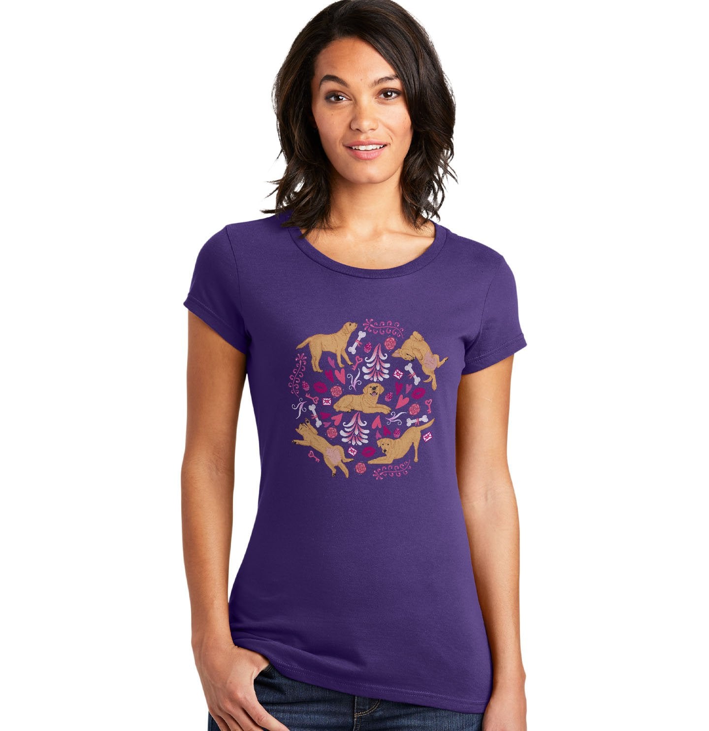 Yellow Labrador Pink Fleur Ladies' Fitted Shirt