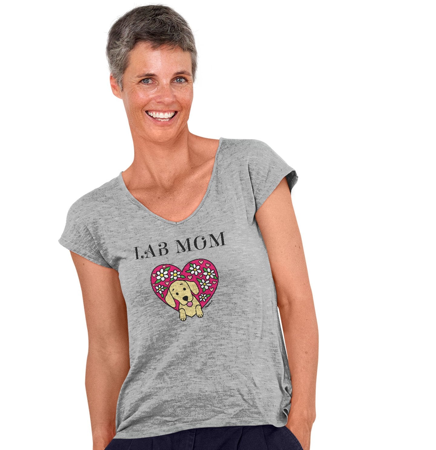 Flower Heart Yellow Lab Mom - Women's V-Neck T-Shirt