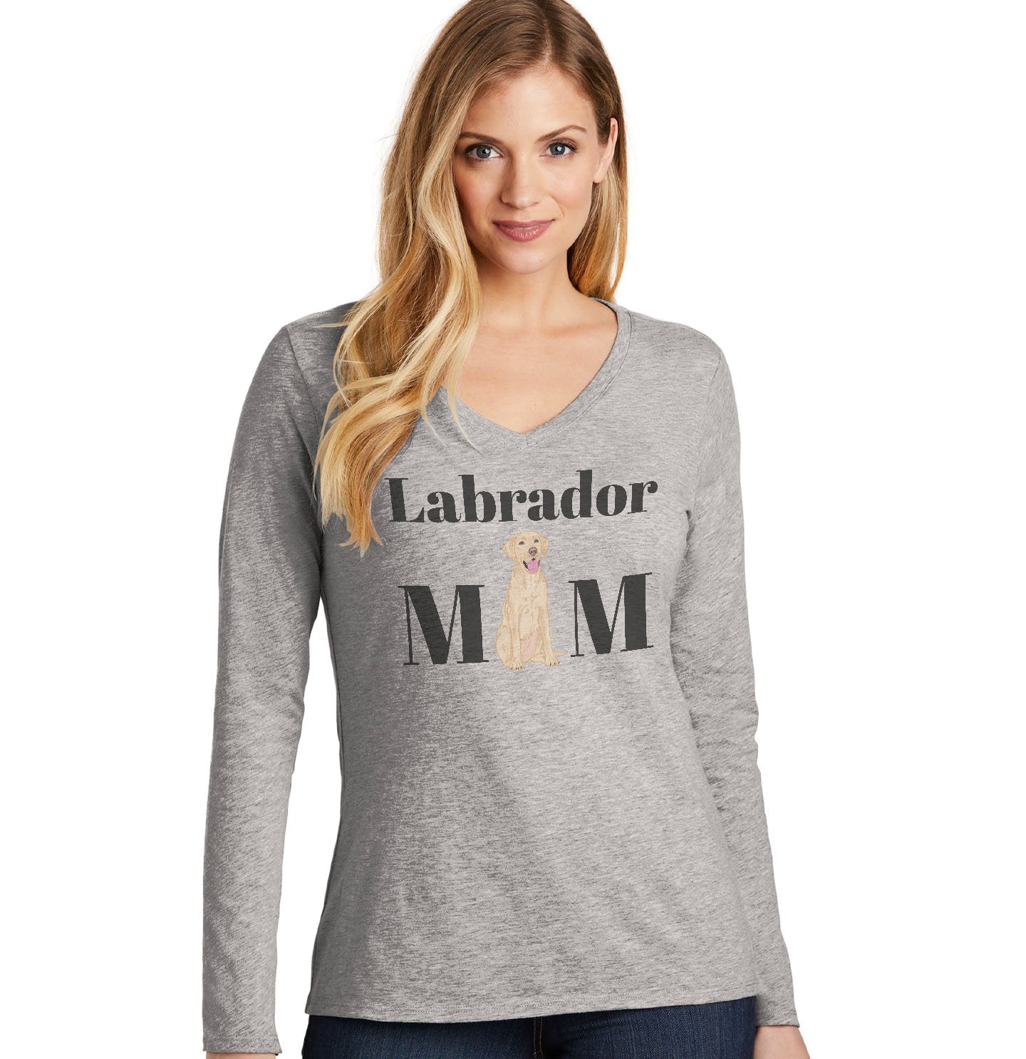 Yellow Labrador Mom Illustration - Women's V-Neck Long Sleeve T-Shirt