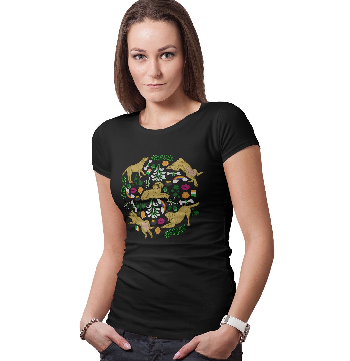 Yellow Labrador Green Fleur Design - Women's Fitted T-Shirt