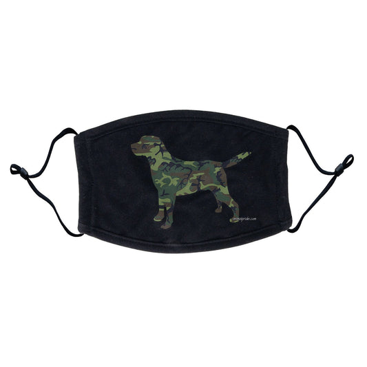 Labrador Silhouette Woodland Camouflage Face Mask - Adjustable Ear Loops, Reusable & Washable, Cloth - Labradors.com