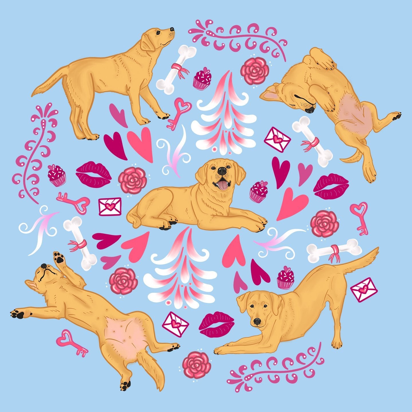 Yellow Labrador Pink Fleur Pattern  - Kids' Unisex T-Shirt