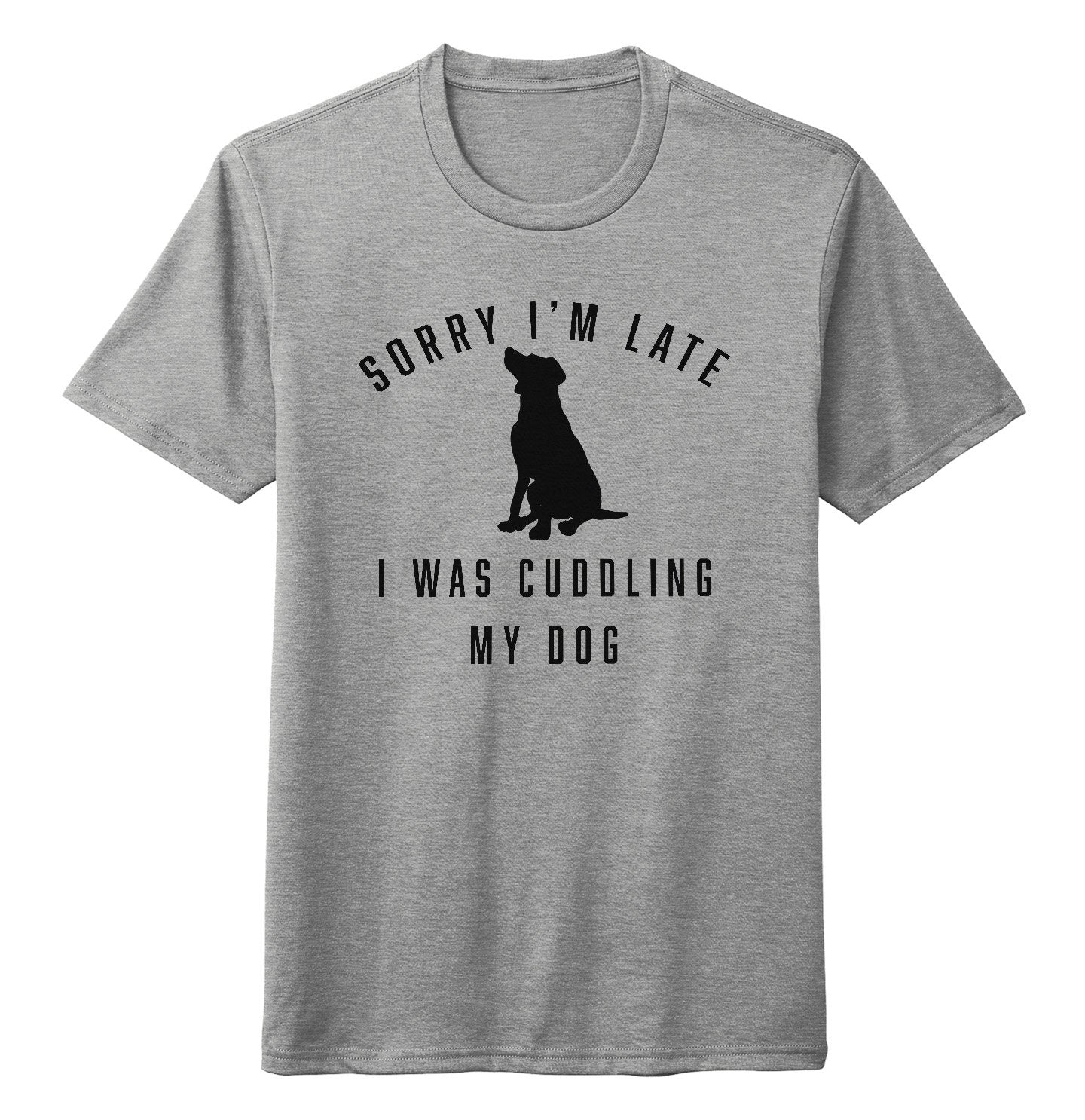 Sorry I'm Late Dog Cuddling Labrador Silhouette - Adult Tri-Blend T-Shirt