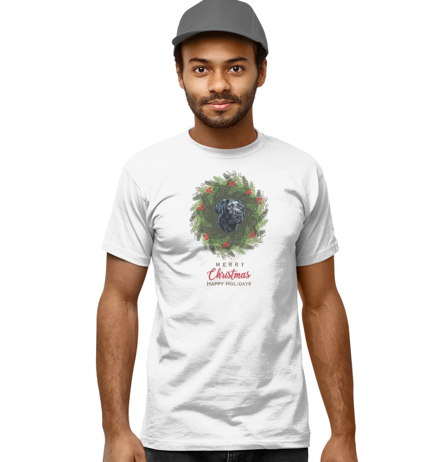 Labradors.com - Black Labrador Christmas Wreath - Adult Unisex T-Shirt