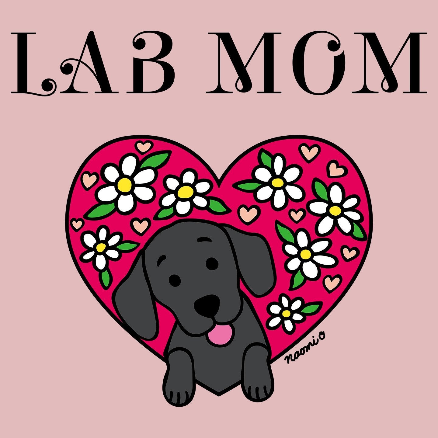 Flower Heart Black Lab Mom - Women's Fitted T-Shirt