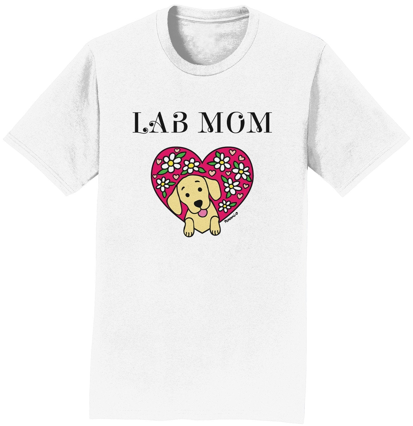 Flower Heart Yellow Lab Mom - Adult Unisex T-Shirt