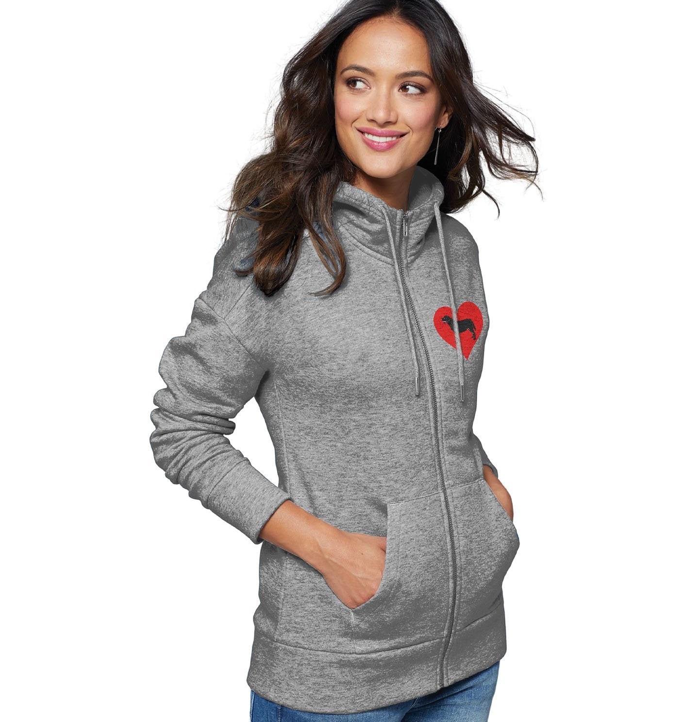 Labradors.com - Black Labrador Retriever on Heart Left Chest - Women's Full-Zip Hoodie Sweatshirt