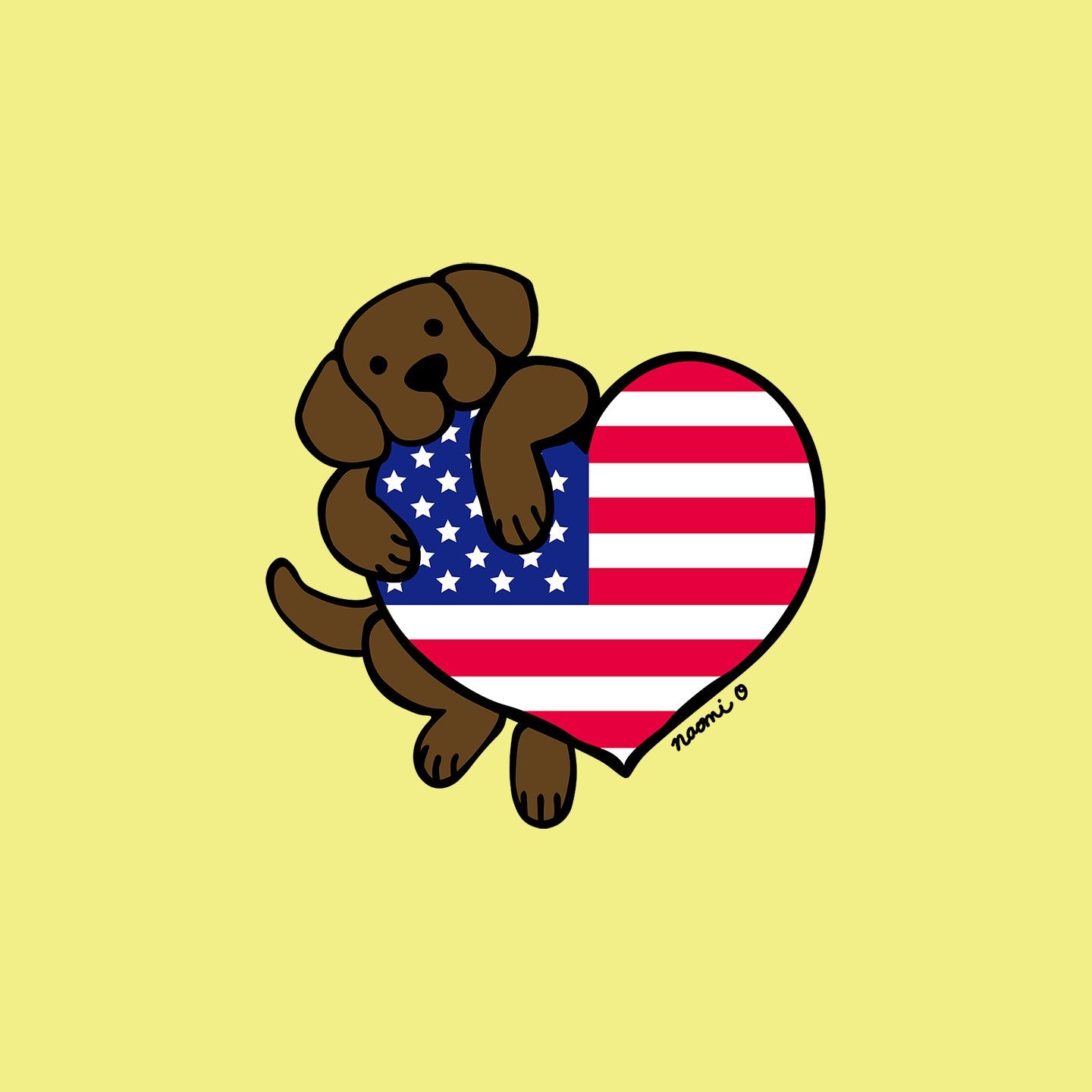 Chocolate Lab USA Flag Heart Left Chest - Women's Fitted T-Shirt
