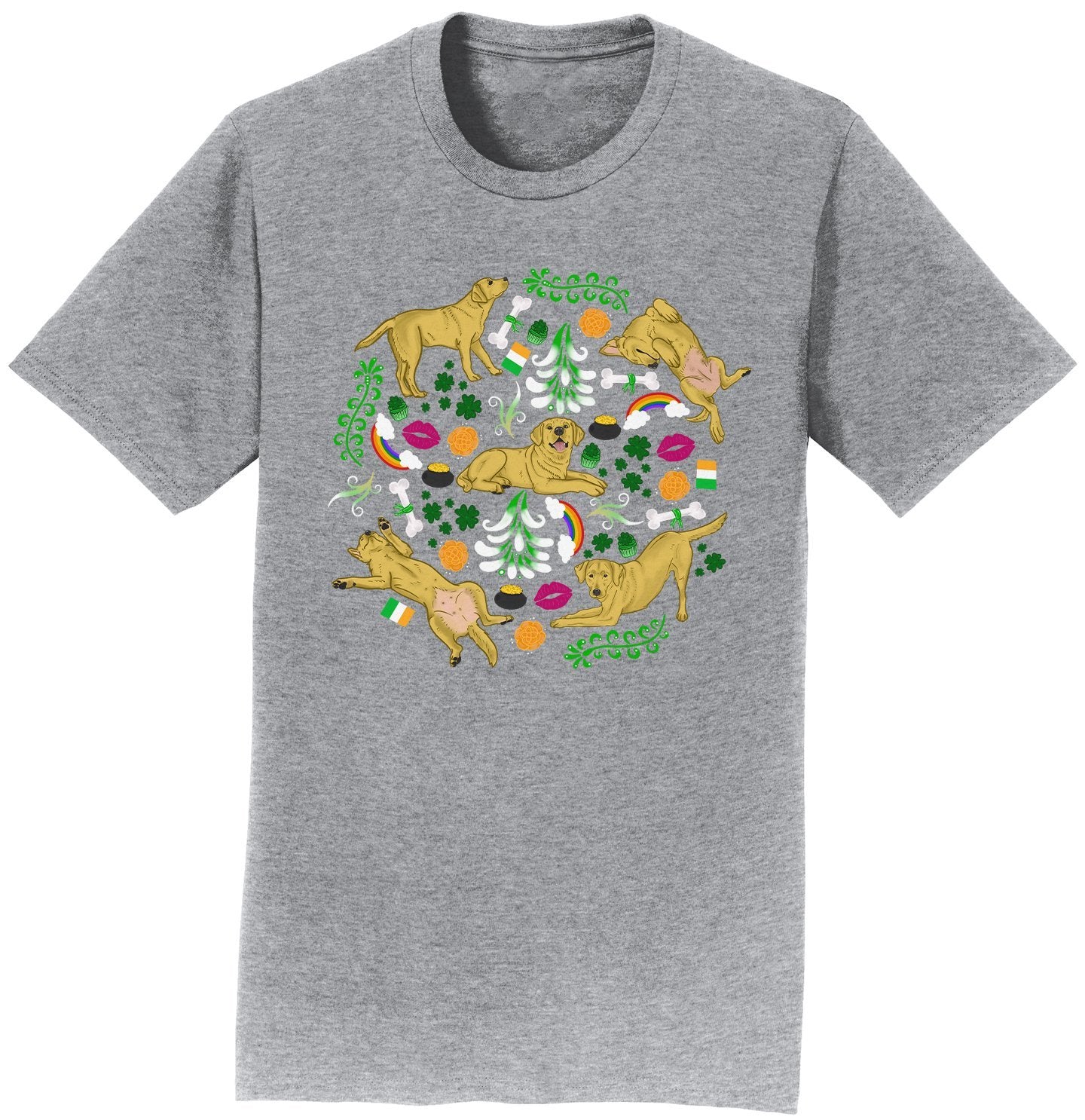 Yellow Labrador Green Fleur Design - Adult Unisex T-Shirt