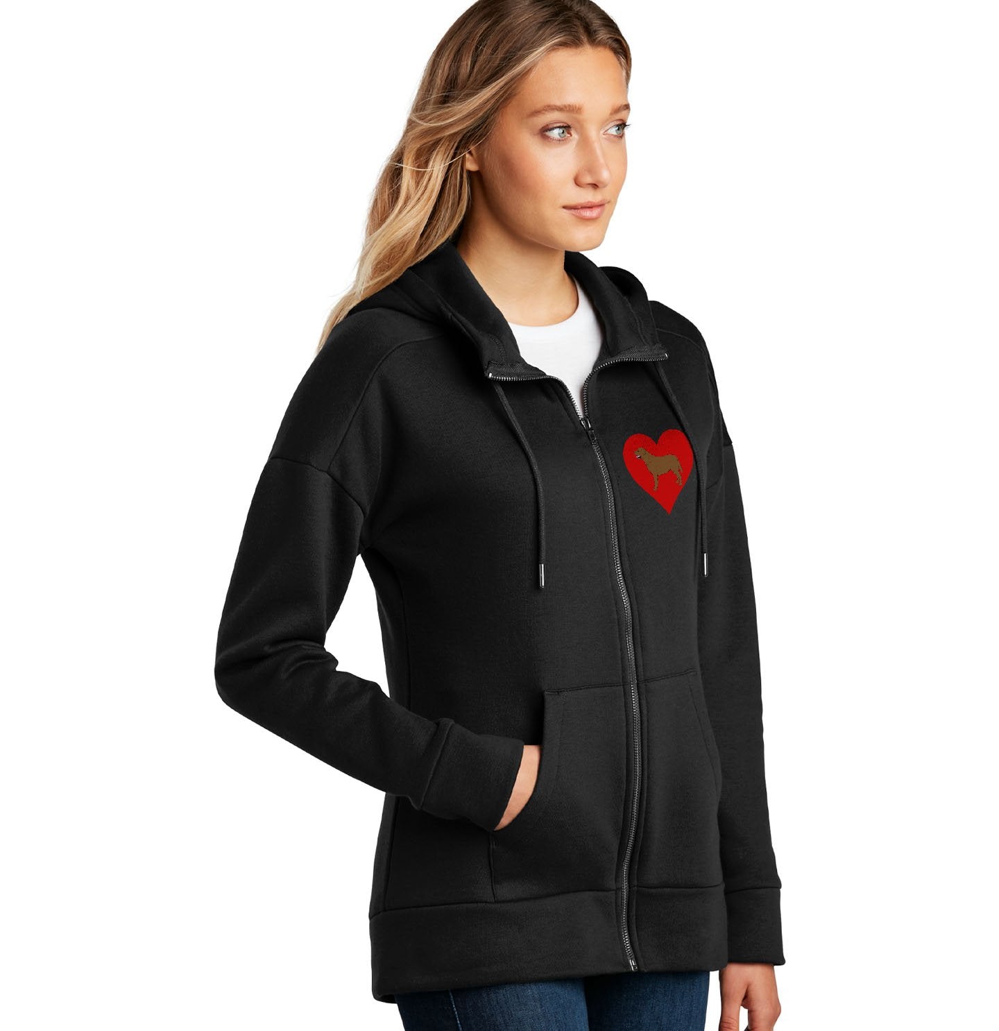 Labradors.com - Chocolate Labrador Retriever on Heart Left Chest - Women's Full-Zip Hoodie Sweatshirt