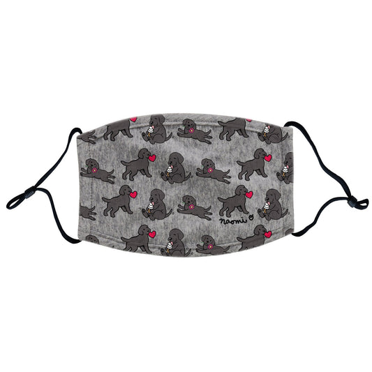 Black Lab Puppy Cartoon Pattern Face Mask - Adjustable Ear Loops, Reusable & Washable, Cloth - Labradors.com