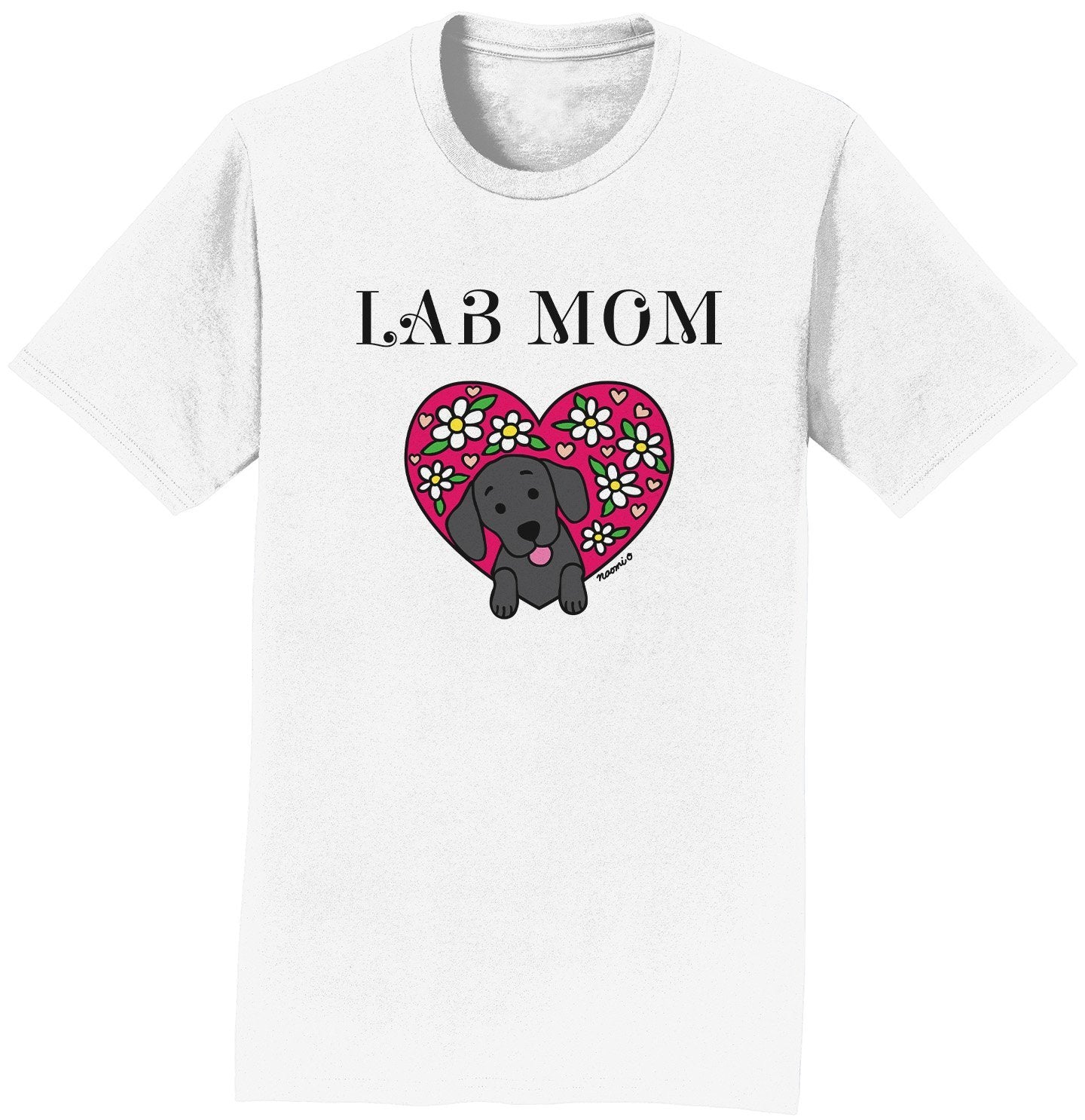 Flower Heart Black Lab Mom - Adult Unisex T-Shirt