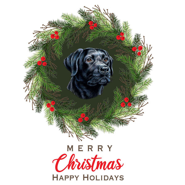 Black Labrador Christmas Wreath - Adult Unisex Long Sleeve T-Shirt