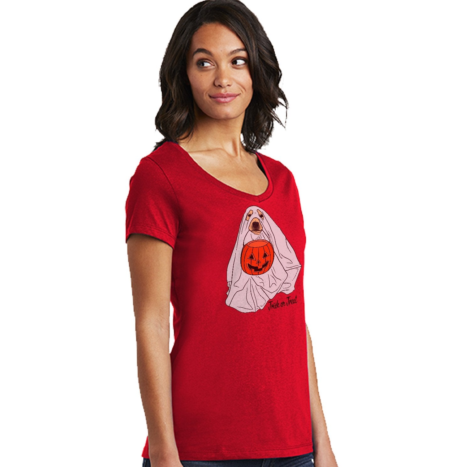 Labradors.com - Trick or Treat Ghost Dog - Women's V-Neck T-Shirt