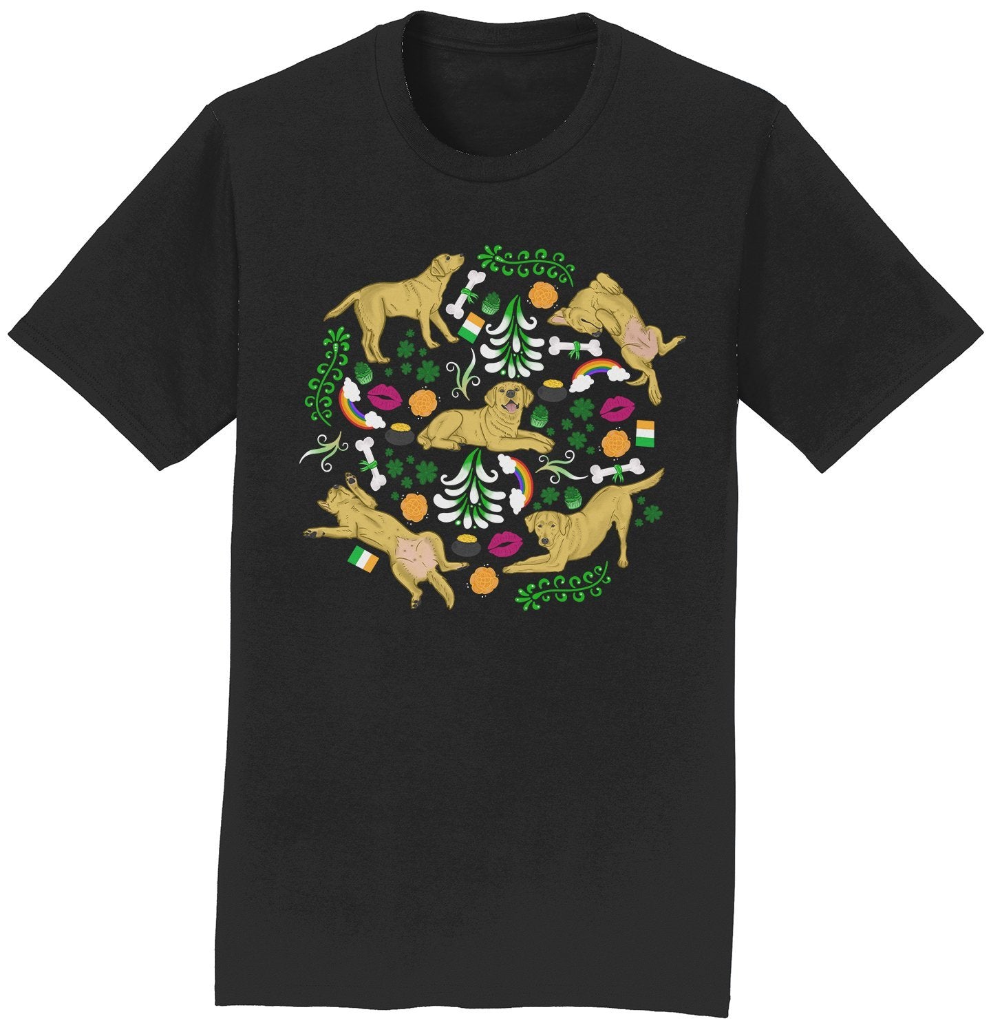 Yellow Labrador Green Fleur Design - Adult Unisex T-Shirt