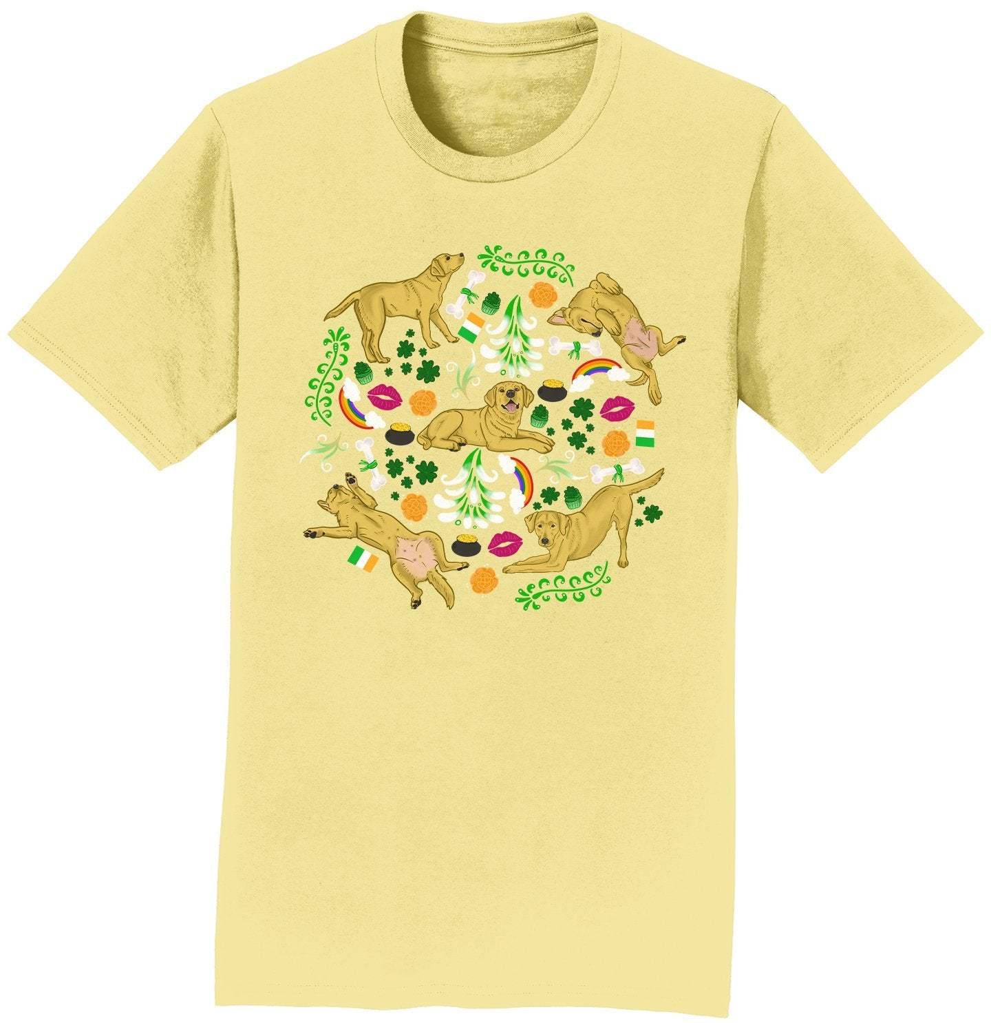 Yellow Labrador Green Fleur Design - Adult Unisex T-Shirt