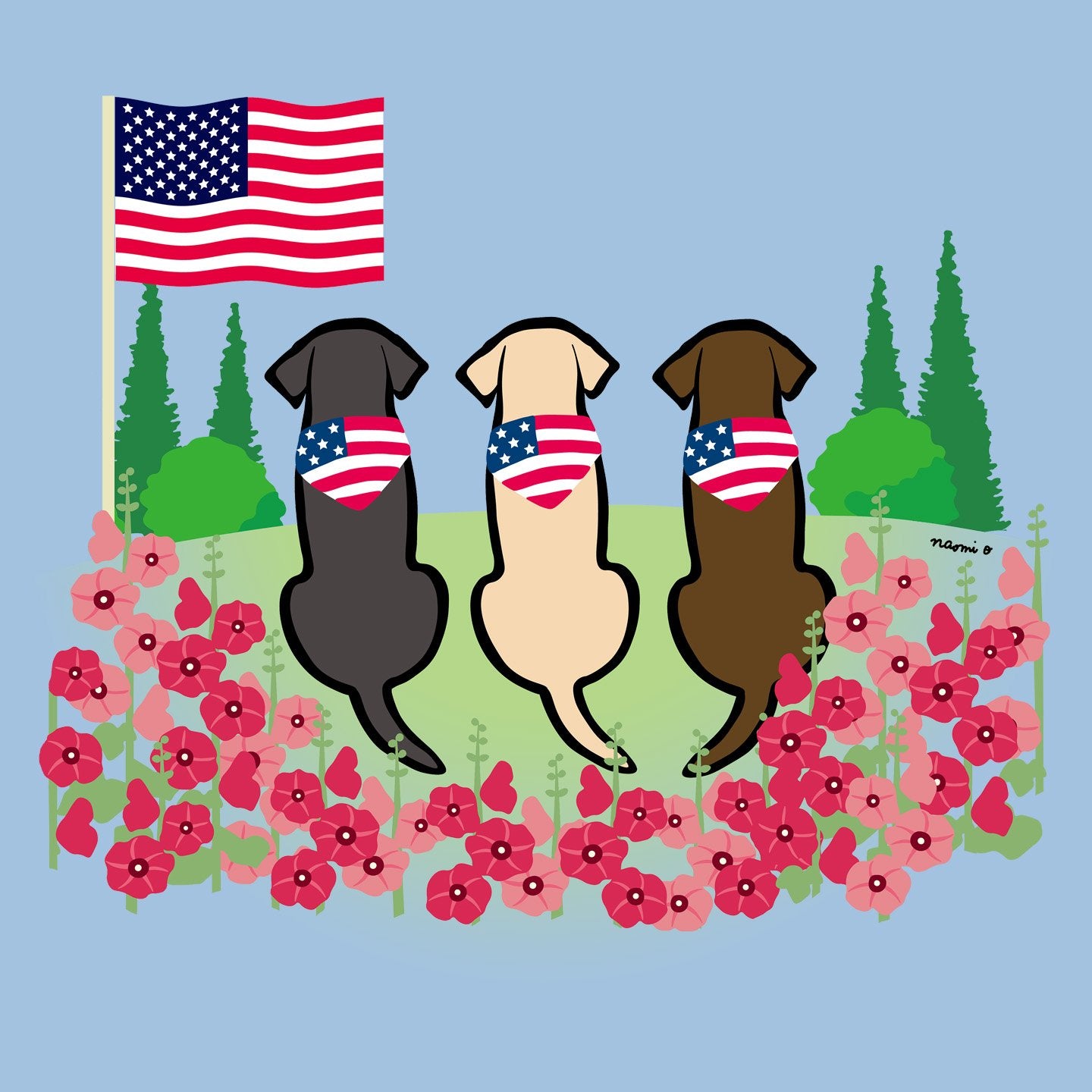 USA Flag Bandanas on Three Labs - Women's Fitted T-Shirt