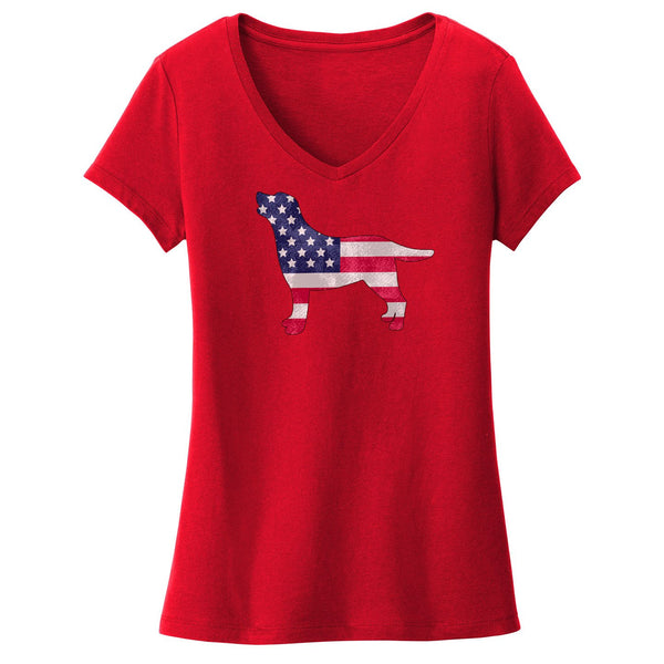 USA Flag Pattern Lab Silhouette - Women's V-Neck T-Shirt